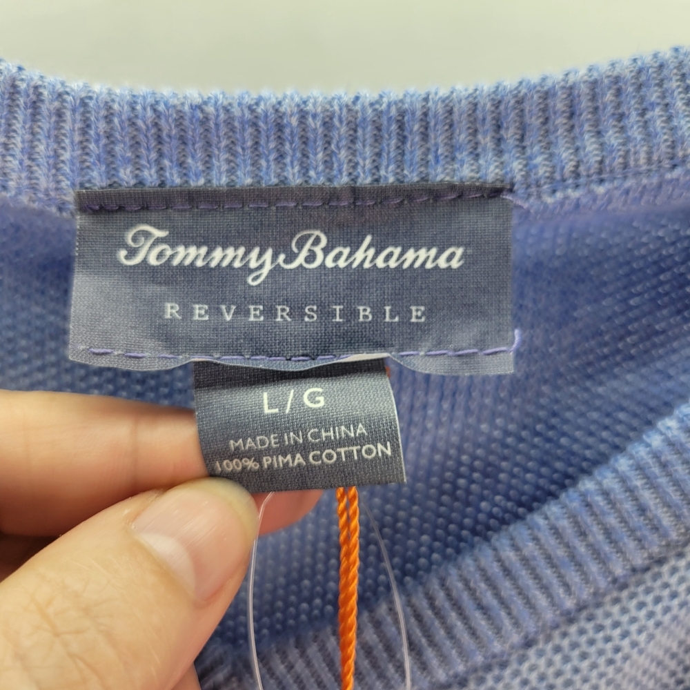 NWT Tommy Bahama V neck Pima Cotton Sweater Size Large Open Weave - Picture 2 of 9